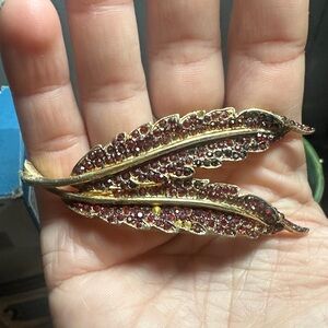 Coro Gold and Red Leaf Brooch
